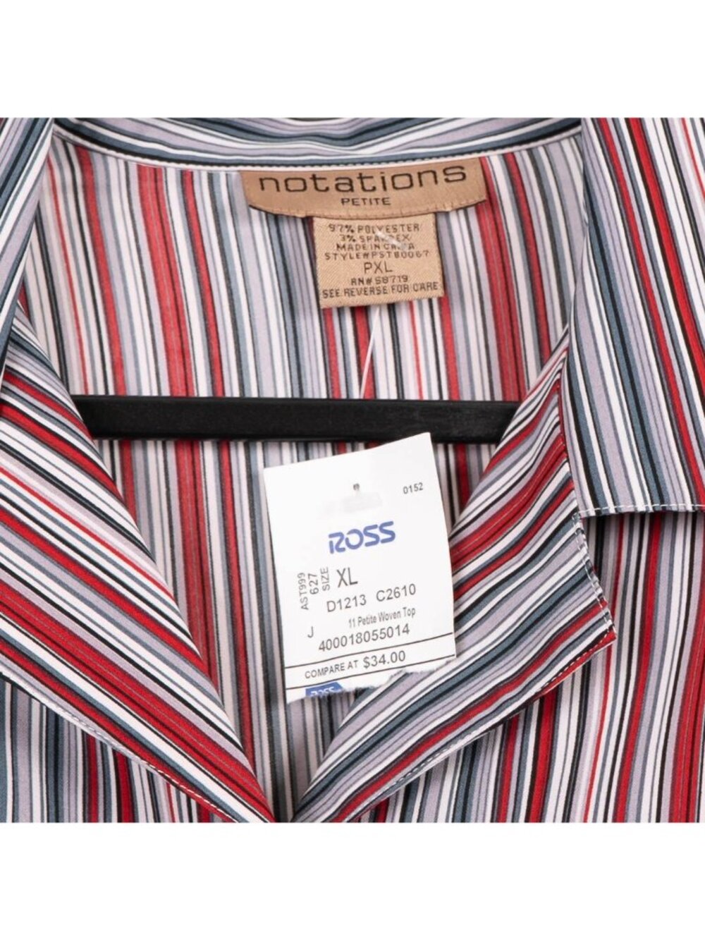 Retro Striped Satin Shirt PXL Petite XL Womens Red White Blue Collar Button Up - Picture 4 of 6